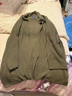 Tabi Olive Green Open-Front Knit Sweater Cardigan